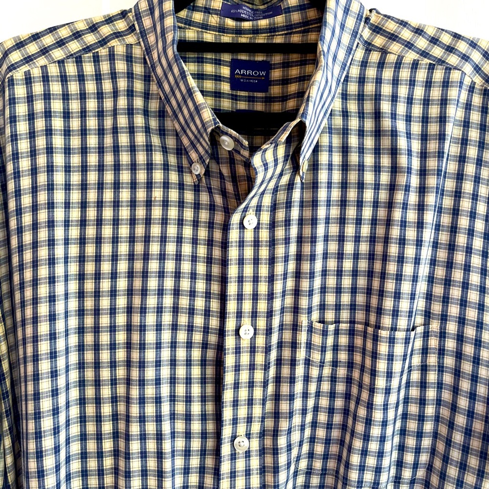 Arrow Men's Blue and Yellow Checkered Shirt